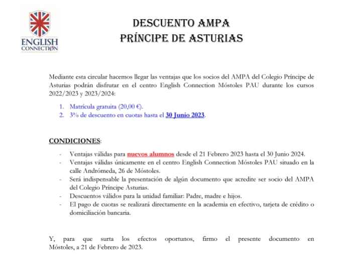 Ventajas AMPA Príncipe de Asturias 2023-2024